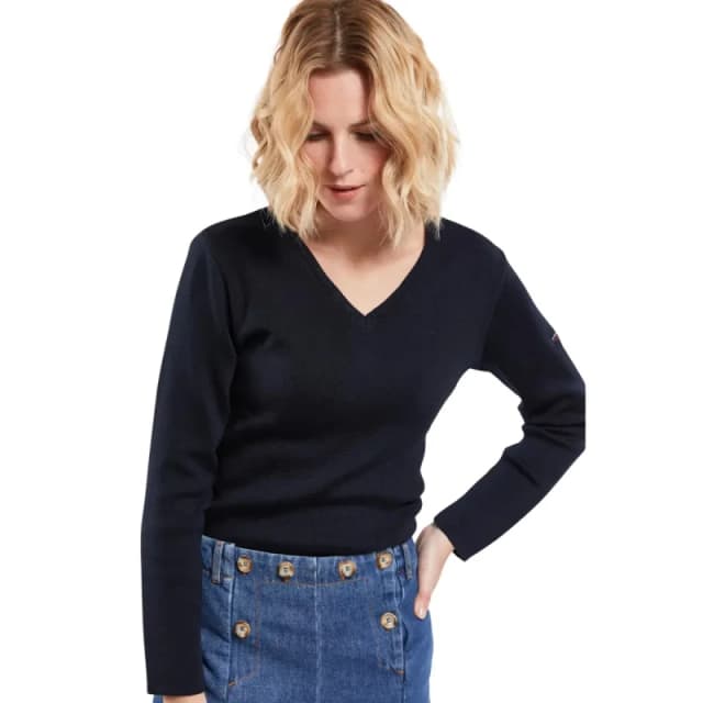 Armor-Lux Womens V-neck sweater Armor-Lux Locmine Bleu Female XS