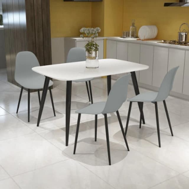 Core Products Aspen White 120Cm Rectangular Dining Table With 4 Grey Plastic Curve Design Chairs