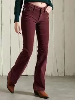 Superdry Mid Rise Slim Cord Flares - Brown, Size 30, Inside Leg 31, Women
