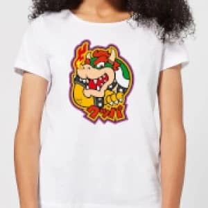 Nintendo Super Mario Bowser Kanji Womens T-Shirt - White - 3XL