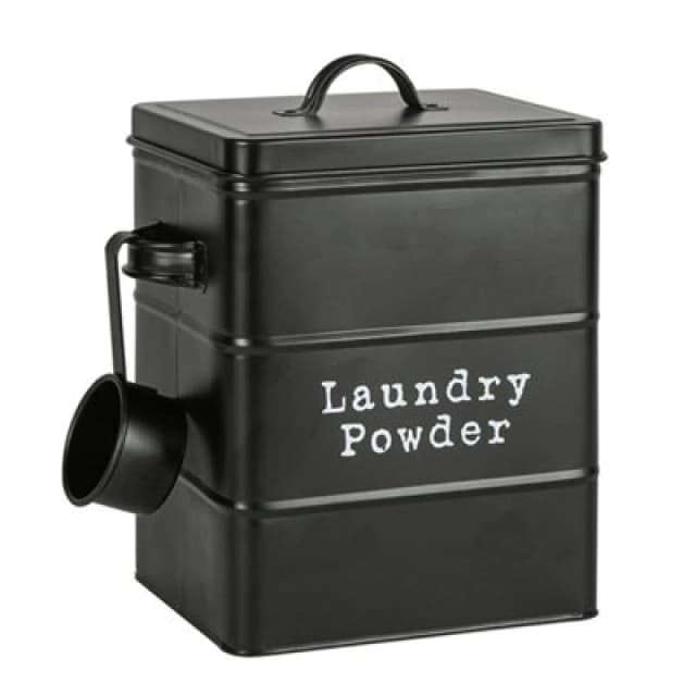 Harbour Housewares Laundry Powder Canister - Black - Vintage Metal Home Kitchen Canister Tin Box Utility Laundry Storage