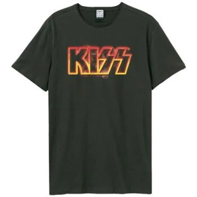 Amplified Amplified Men Neon Sign Kiss T-Shirt in Charcoal Size: X-Small Charcoal XS Male 5063238001435