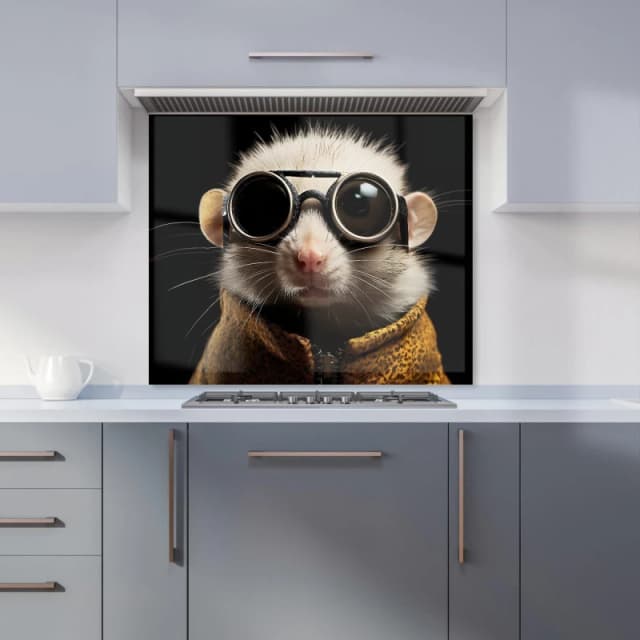 Warren Reed - Designer Realistic Doormouse with Glasses Kitchen Splashback in White Size: 600mm x 750mm White Unisex 600mm x 750mm