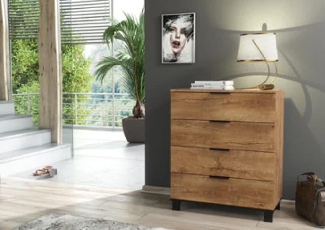Furneo Modern Dark Oak Effect Chest Of Drawers Cabinet 4 Drawers Storage Cozy 04
