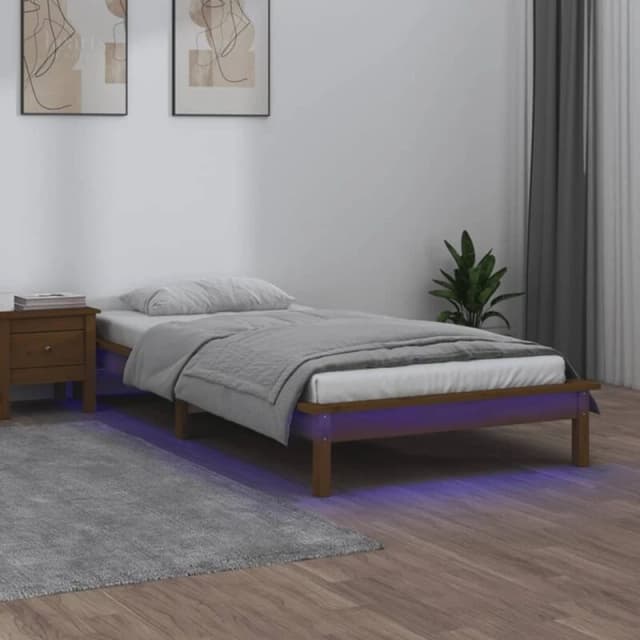 vidaXL LED Bed Frame Honey Brown 90x200cm Solid Wood, Brown 820594