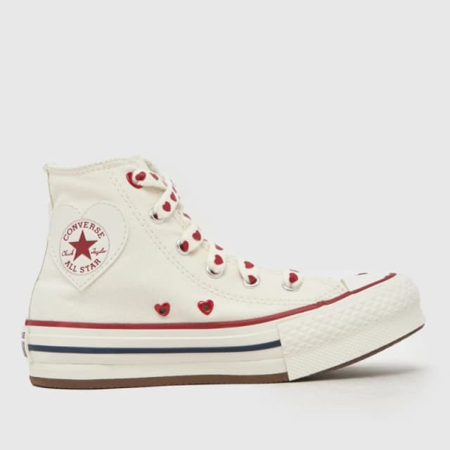 Converse White & Red Chucks in Love EVA Lift Hi Girls Junior Trainers White & Red UK 2 (EU 34)