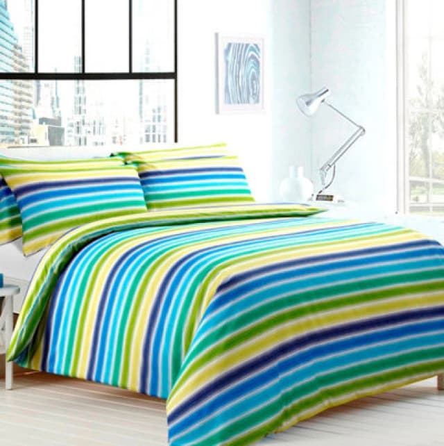 Velosso Vibrant Striped Cotton Blend Duvet Cover & Pillowcase Set, Modern Bedroom Decor With Durable Button Enclosure - Blue
