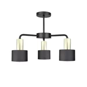 Luce Multi Arm Semi Flush Ceiling Light Black, Gold, 44cm, 3x E27