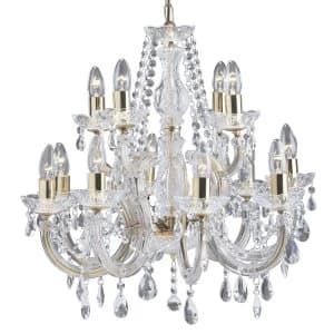 Crystal Chandelier 12 Light Polished Brass Finish, E14