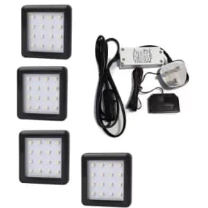 Square 1.5W Black - LED Light Kit Under Cabinet Shelf Cupboard - Light Colour Natural - Lights 4