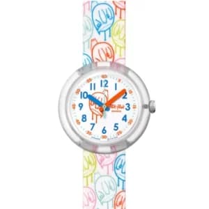 Flik Flak Chicky Quartz White Dial White Textile Strap Childrens Watch FPNP079