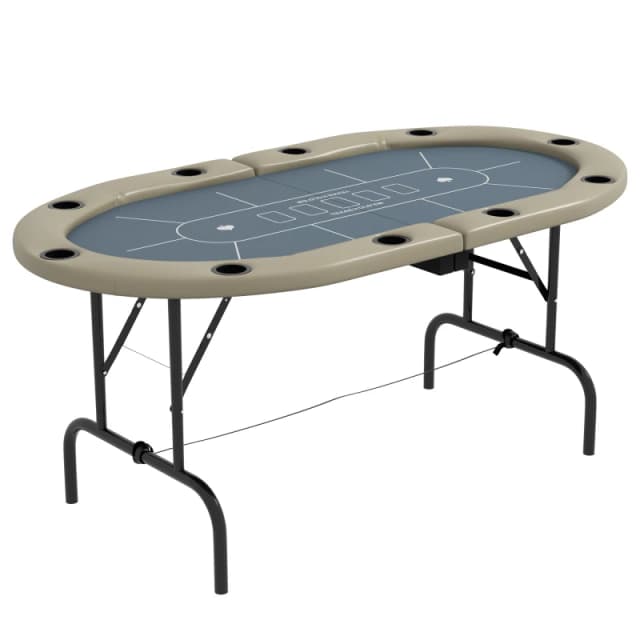 Sportnow 10 Player Folding Poker Table With Cup Holders, Steel Base, Brown, Brown A70-075V80BN