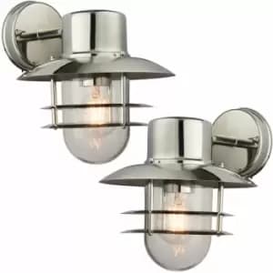 Loops - 2 pack IP44 Outdoor Wall Lamp Stainless Steel Caged Glass Lantern Down Light
