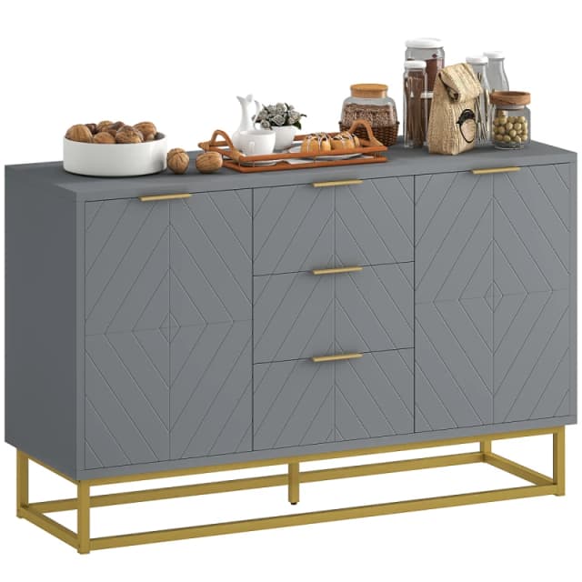 HOMCOM HOMCOM Modern Sideboard Storage Cabinet with 3 Drawers and Adjustable Shelves in Grey Grey One Size Unisex 5063603031715