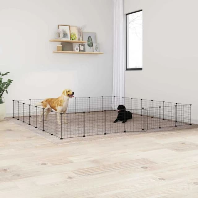 vidaXL 28-Panel Pet Cage with Door Black 35x35cm Steel, Black 3114020