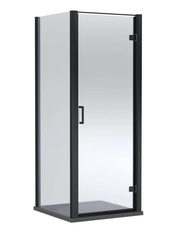 Balterley Hinged Shower Door & Tray: 800x800mm Matt Black/Slate Grey in Black Unisex