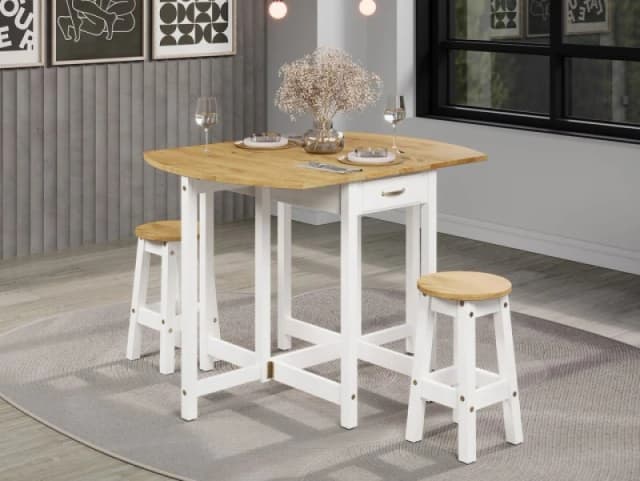 Core Corona White Oval Breakfast Drop Leaf Table and 2 Stools Set