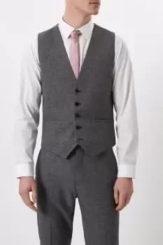 Mens Grey Texture Grid Check Waistcoat