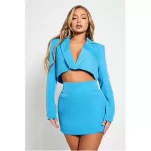 I Saw It First Premium Woven Single Breasted Cropped Blazer Co-Ord - Blue