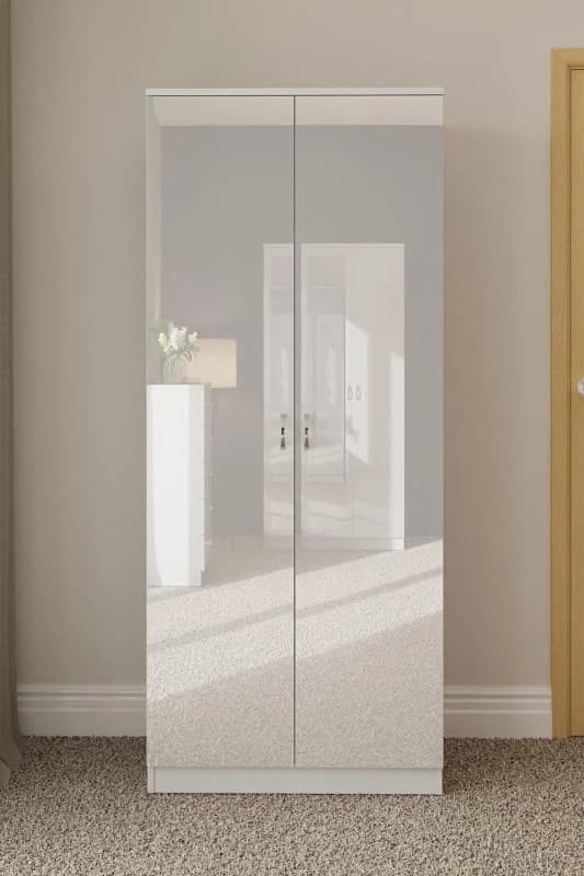 FWStyle FWStyle High Gloss 2 Door Scratch Resistant Double Wardrobe in White White One Size Unisex 5056413121110