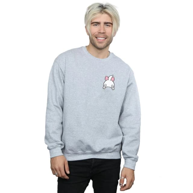 Disney Men Aristocats Marie Backside Breast Print Sweatshirt in Grey Size: Small Grey S Male 5059114688500