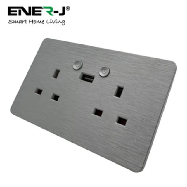 Ener-J Smart WiFi 13A WiFi Twin Wall Sockets with 1 USB Port - Silver Brushed Finish 79973AWUK