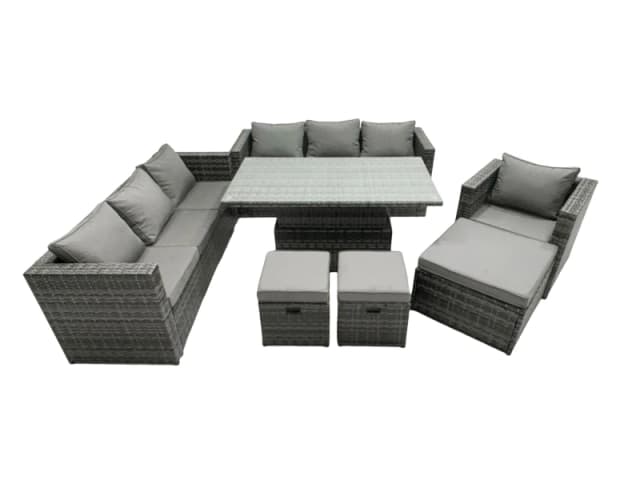 Fimous Rattan Dining Table Sofa Set 10 Seat Garden Furniture Set in Dark Grey Dark Grey Unisex