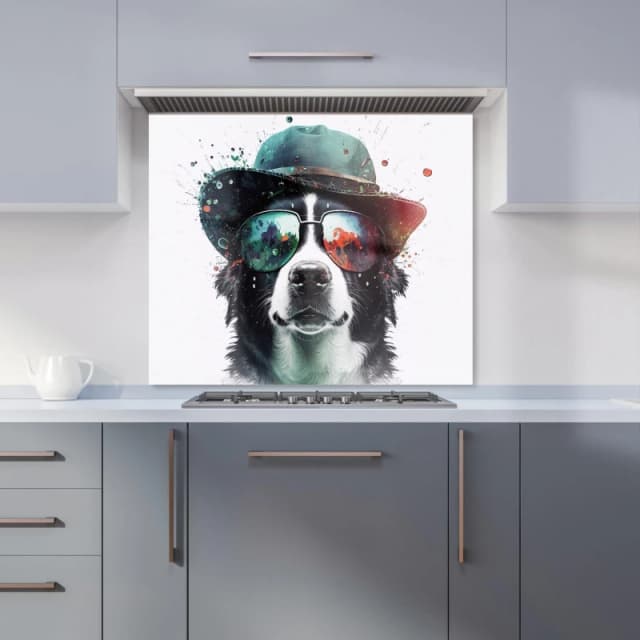 Warren Reed - Designer Border Collie Dog Face Splashart Kitchen Splashback Size: 600mm x 750mm Multicolor Unisex 600mm x 750mm
