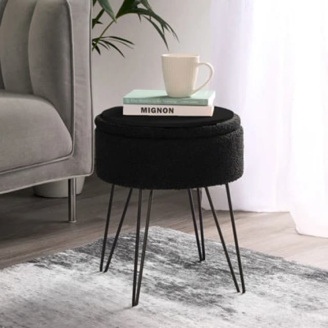 OHS OHS Boucle Fleece Foot Stool Storage Seat Chair in Black One Size Unisex 5027434178148