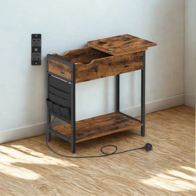 Pirlo Plush Slim Smart Bedside End Table With Power & USB Outlets Rustic Brown Brown Unisex