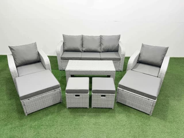 Fimous PE Wicker Rattan Furniture Sofa Set with Coffee Table 3 Seater Sofa in Light Grey Light Grey Unisex