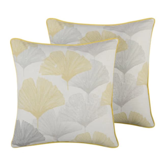 Beliani Set Of 2 Decorative Cushions Candytuft 45 X 45cm Yellow Plant Pattern