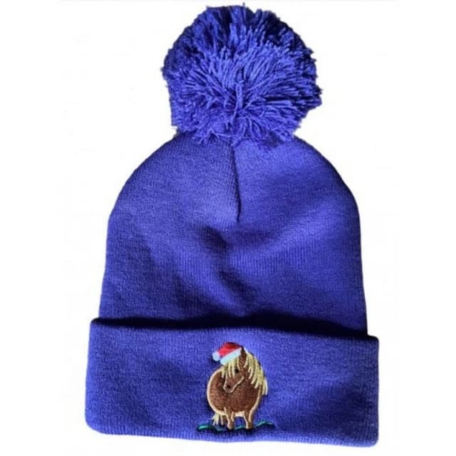 British Country Collection Santa Pony Pom Pom Christmas Beanie in Purple Purple Unisex One Size