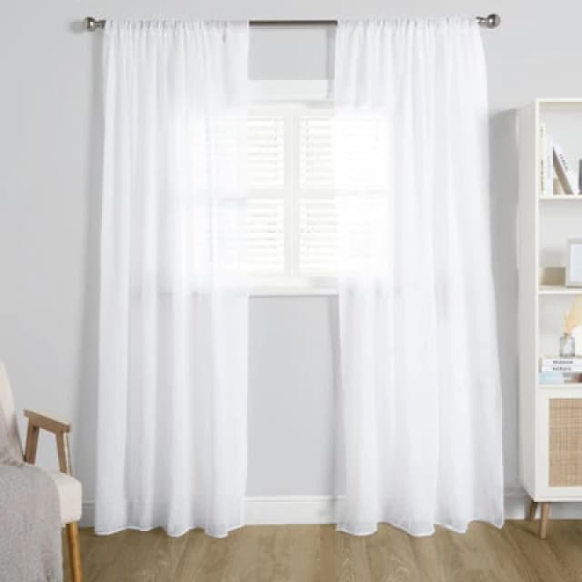 OHS OHS Linen Look Voile Curtains 2 Panels Net Rod Slot Top Pair in White Size: 140cm width x 220cm drop White 140cm width x 220cm drop Unisex 50274