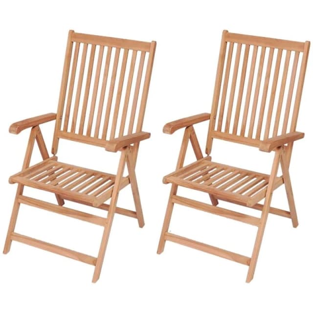 vidaXL Reclining Garden Chairs Wooden Dining Dinner Seat 2 pcs Solid Teak Wood