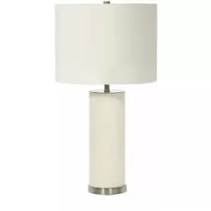 Loops - Table Lamp Ribbed White Resin Base White Faux Linen Shade White LED E27 60W