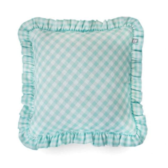 rucomfy Beanbags Rucomfy Linen Look 45X45Cm Cushion - Turquoise Frilled Gingham Check Decorative Pillow