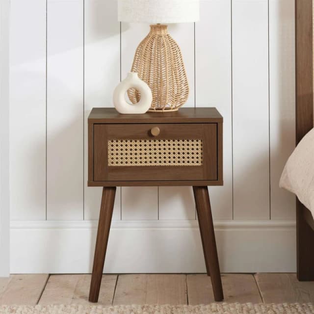 Birlea Croxley Rattan and Walnut 1 Drawer Bedside Table