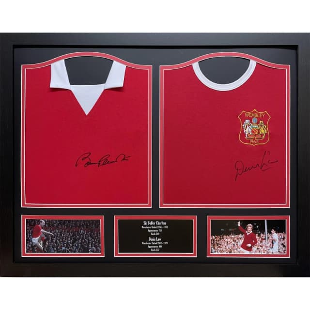 AllStarSignings Ltd Sir Bobby Charlton and Denis Law signed Manchester Red unisex One Size