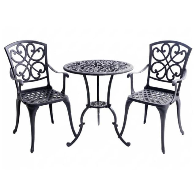 Centurion Supports Centurion Vivaldi 3 Piece Aluminium Garden Bistro Set - Table & 2 Generously Sized Armchairs (black), Black VIVALDI-BLK