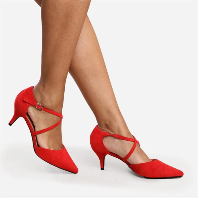 Where's That From 'Kennedi' Low Kitten Heel With Crossover Strap Red