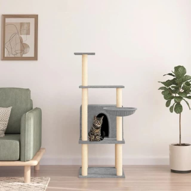 vidaXL Cat Tree w/ Sisal Scratching Posts Light Grey 132cm, Grey 171727