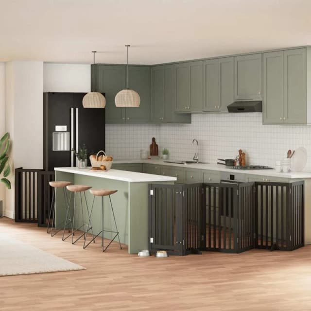 vidaXL Dog Gate with Door Foldable 15 Panels Black 750cm Poplar Wood, Black 3155658