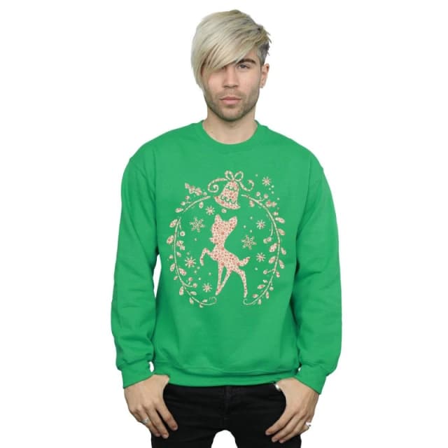 Disney Men Bambi Christmas Wreath Sweatshirt in Green Size: Small Green S Male 5057245992862