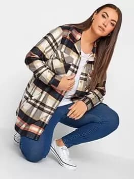 Yours Check Shacket - Natural , Natural, Size 18, Women