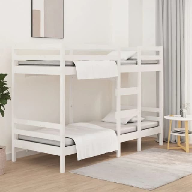 vidaXL Bunk Bed White 75x190cm 2ft6 Small Single Solid Wood Pine, White 3139845