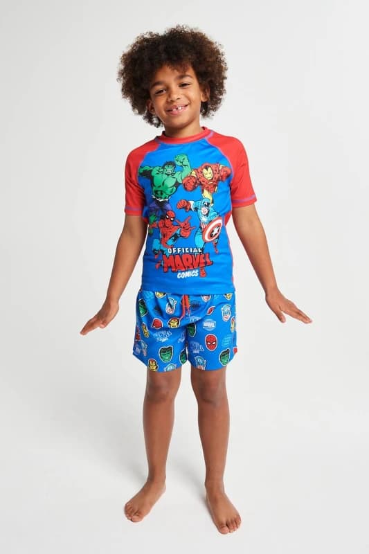 Brand Threads Marvel Avengers Rash Vest & Shorts Size: 7-8 Years Multicolor Unisex 7-8 Years