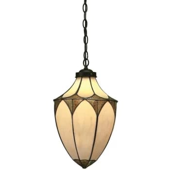 Interiors 1900 Lighting - Interiors Brooklyn - 1 Light Medium Ceiling Pendant Dark Bronze, Tiffany glass, E27