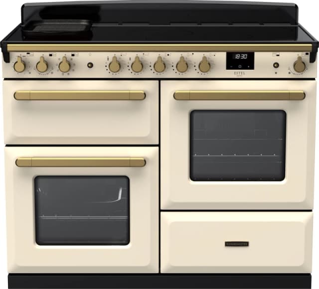 Rangemaster Estel Deluxe ESDLO110EIPPCR/AB1 110cm Electric Range Cooker with Induction Hob - Cream / Antique Brass - A Rated