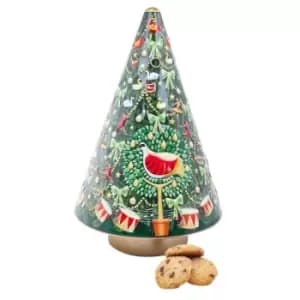 Silver Crane Christmas Tree Tin with Mini Choc Chip Cookies - None